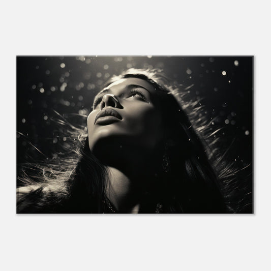Woman looking into the Snowy Starry Sky  - Black + White Artwork AllStyleArt Slim 20x30 cm / 8x12" 
